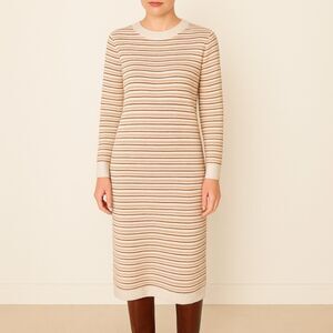 NWT Roolee Striped Midi Sweater Dress Cream Tan Pink Long Sleeve Size Small NEW